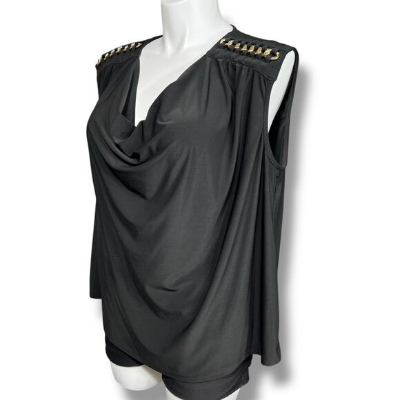 Harper 241 Womens Blouse Shirt Top Drape Neck Chain Accent Stretch Black 2X - Picture 5 of 10